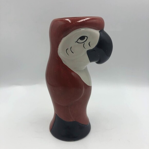 Vintage Ceramic Tropical Parrot Bird Tiki Vase Macaw Cup Planter - Picture 4 of 12